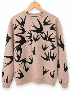 McQ by Alexander McQueen Blush and Black Swallow Print Sweatshirt Size S